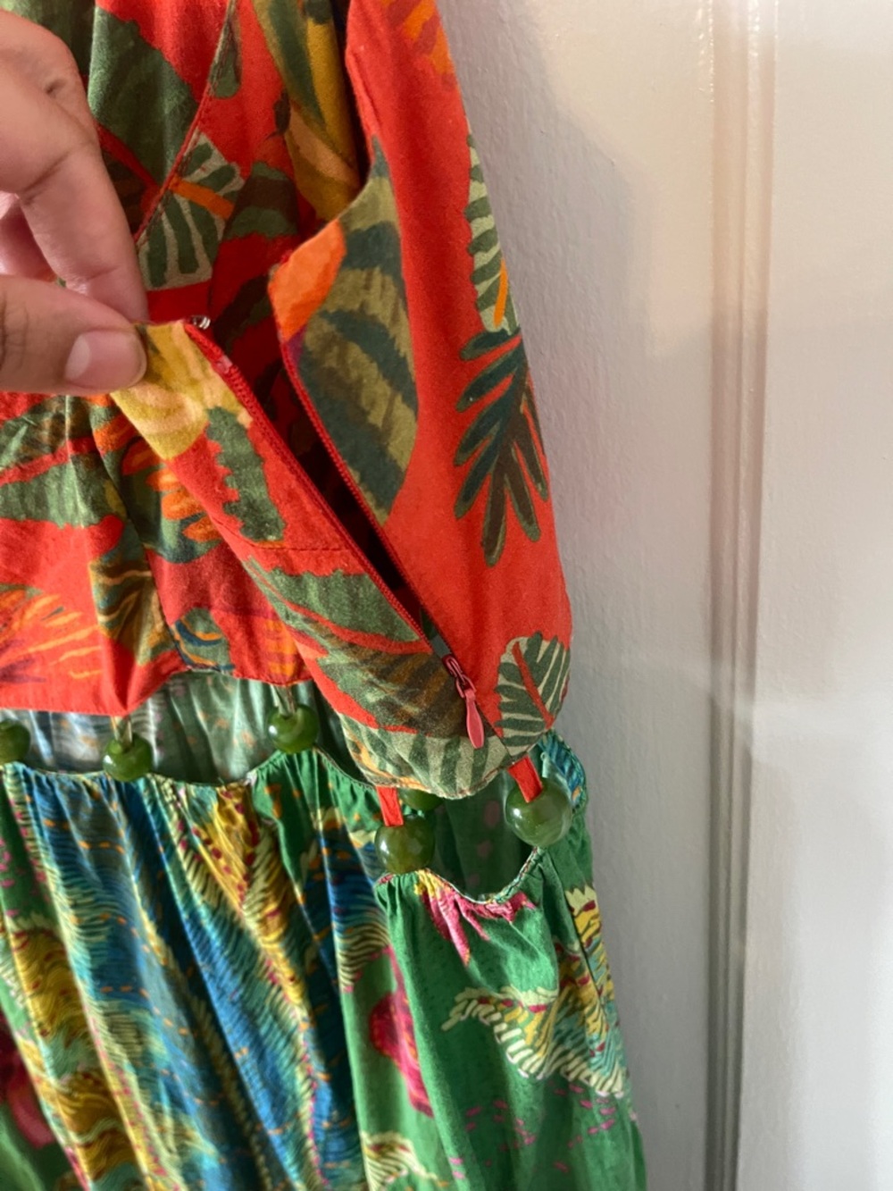 FARM Rio Colorful Mixed-Print Tiered Beased Midi Dress in Red, Green & Blue - Picture 11 of 16